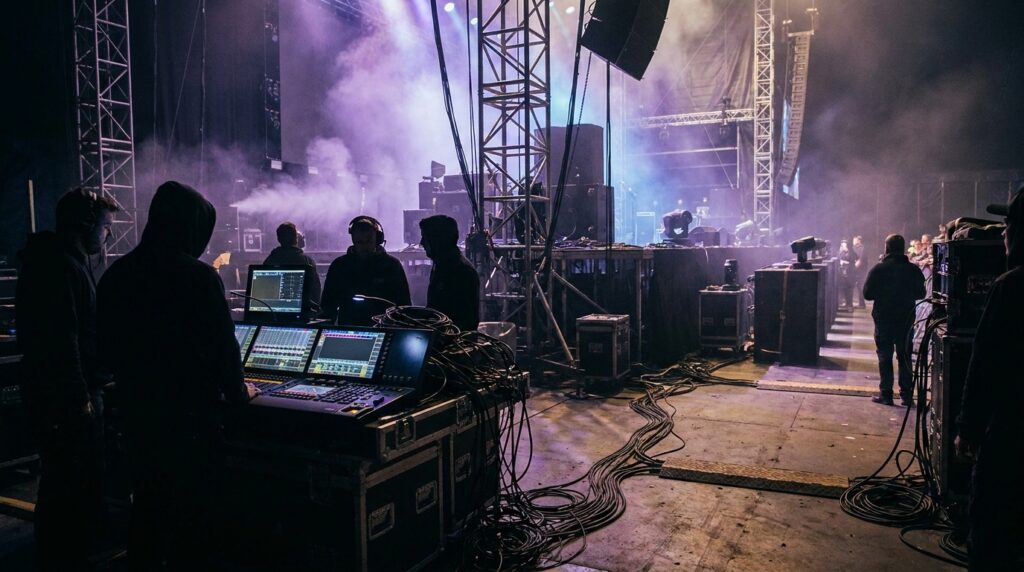 Kulisy produkcji technicznej wydarzeń hardcore w świecie hardstyle Kulisy techniczne festiwalu hardcore - trusstry, kable, konsola realizatora