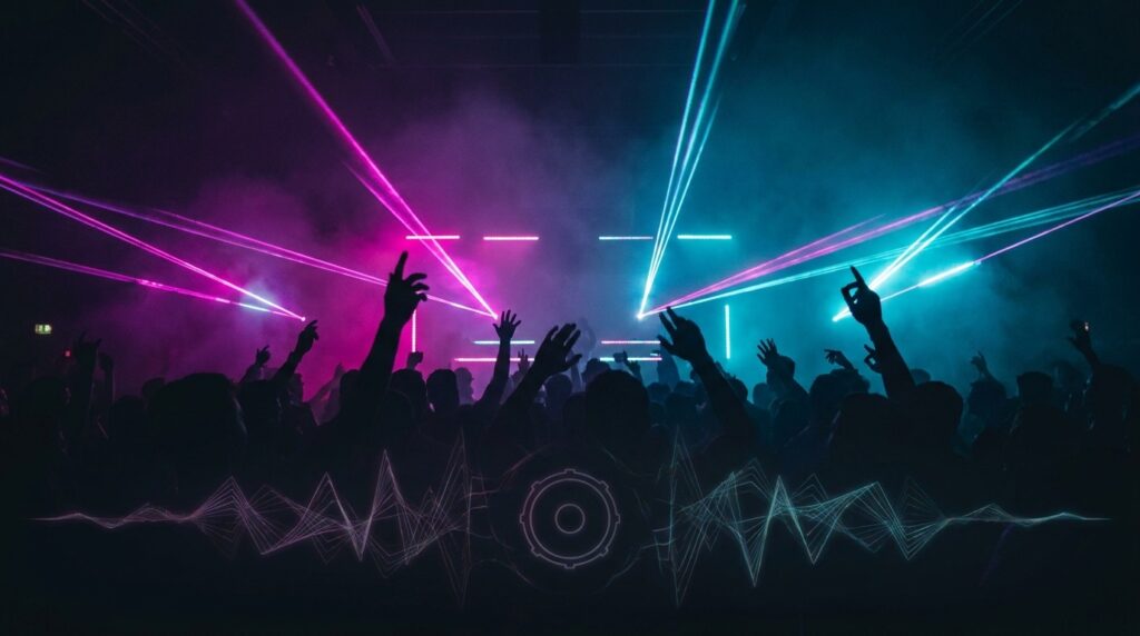 Hardstyle wiadomości 10–16 sierpnia 2026 Scena hardstyle - lasery i tlum na festiwalu